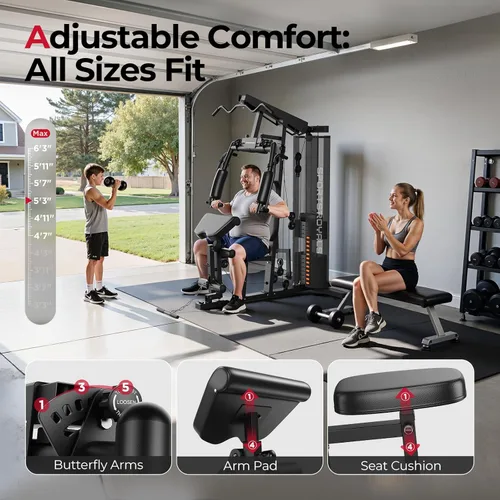 Miniatura 6 de Sportsroyals Equipo de gimnasio en casa, pila de peso de 150 libras, máquina de entrenamiento de cuerpo completo con sistema de polea