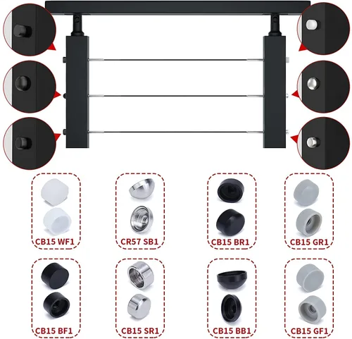 Miniatura 74 de Muzata Paquete de 10 accesorios de barandilla de cable negro de 1/8 pulgadas, tensor roscado a mano para poste de metal de 2 x 2 pulgadas, sistema