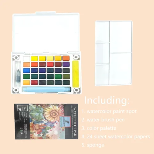 Miniatura 8 de Juego de pintura de acuarela, juego de pintura de viaje de colores vivos, juego de pintura fácil de agarrar, tamaño compacto, kit de acuarela con 18