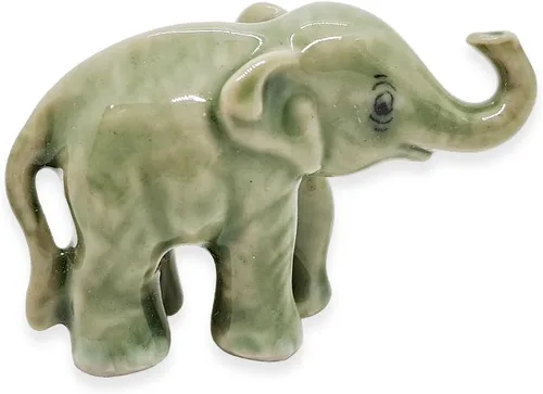 Miniatura 5 de ChangThai Design Pequeña figura de elefante gris claro de 1 pulgada para elevar el tronco – Miniatura hecha a mano de cerámica pintada a mano