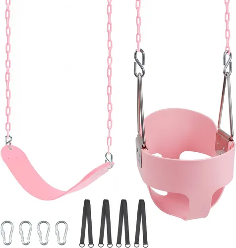 Miniatura 10 de KINSPORY Asiento de columpio para niños pequeños, respaldo alto de alta resistencia, columpio para bebé totalmente montado, cadena de hierro, Verde