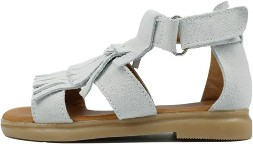 Miniatura 2 de Muy Guay Sandalias de cuero genuino para niñas pequeñas, sandalias de borlas blancas para verano, zapatos planos para caminar con suela de goma