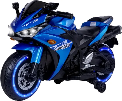 Tamco - Motocicleta para niños, motocicleta de 12 V para niños de 3, 4, 5, 6 años con ruedas de entrenamiento, velocidad a mano, freno de pie, Azul