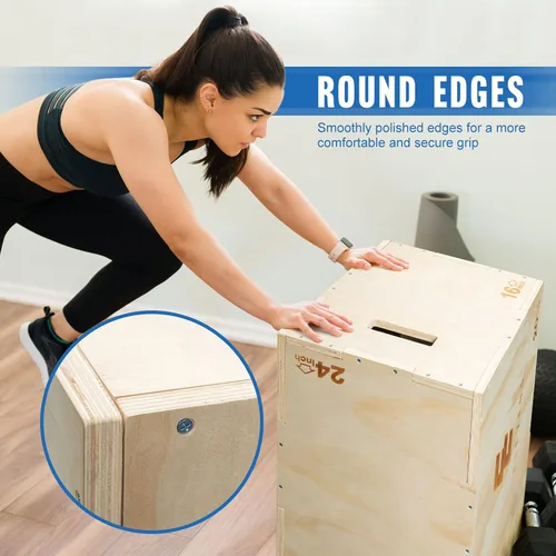 Miniatura 4 de Elevens Caja pliométrica de madera 3 en 1 para saltar, saltar, saltar, estocadas, saltos de caja, sentadillas, escalones, inmersiones