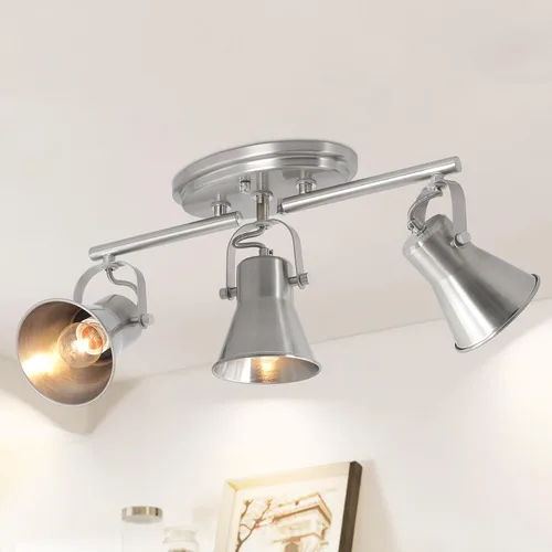 Miniatura 14 de Iluminación de pista de 2 luces para techo, lámpara de techo direccional industrial de luz puntual, lámpara de techo de montaje empotrado en negro