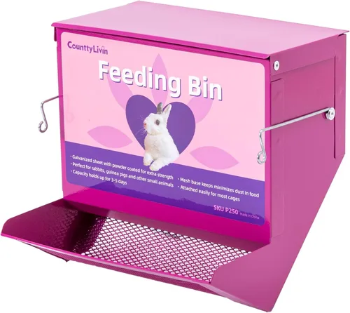 Miniatura 11 de Comedero de metal para animales pequeños con tapa, resistente, dispensador de alimentos de gran capacidad, ideal para conejos, cobayas, chinchillas