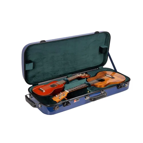 Miniatura 10 de Crossrock Estuche doble de fibra de vidrio con cerradura TSA para dos ukeleles de concierto/tenor-negro (CRF2020DTUBK)