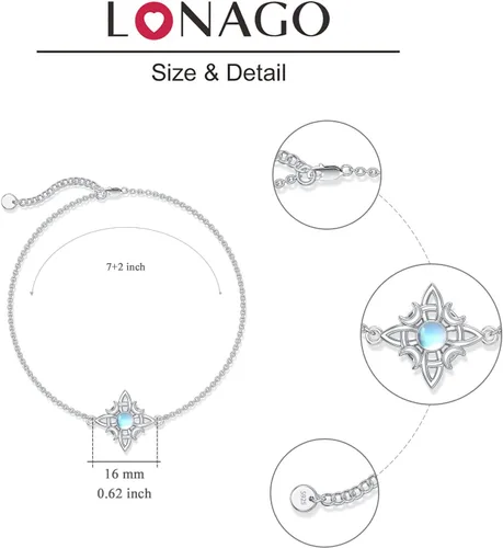 Miniatura 5 de LONAGO Tobillera de plata de ley 925 con nudo celta para mujer, con nudo de brujas, ajustable, para playa, tobillera, regalos de joyería