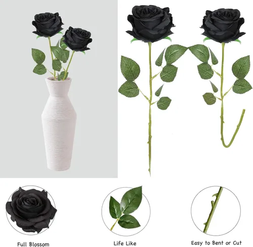 Miniatura 4 de IPOPU 12 rosas artificiales, flores para decoración de fiesta, rosas falsas, flores de seda, pétalos florales para el hogar, boda, fiesta, tienda
