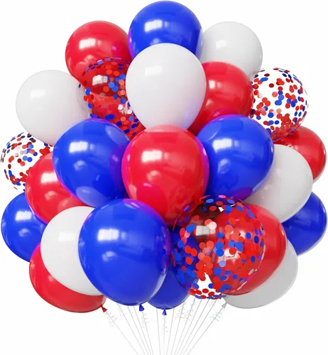 Miniatura 4 de Globos de látex rojos y negros, paquete de 50 globos de fiesta de confeti de 12 pulgadas, negro, blanco, rojo, con cintas para cumpleaños