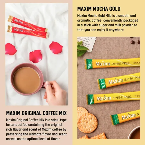 Miniatura 4 de Variedad coreana de café muestreador, 30 palitos – 6 sabores incluyendo Maxim Original, Moca, Moca mezclada, mezcla de oro, arábica y moca helado