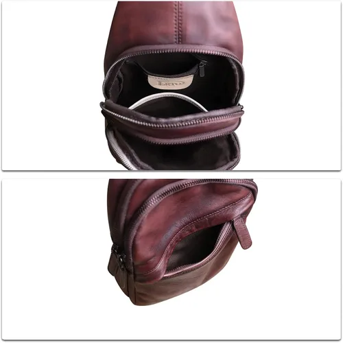 Miniatura 7 de Bolso de cuero genuino para hombres y mujeres, mochila de cuero vintage, bolso cruzado de hombro a la moda