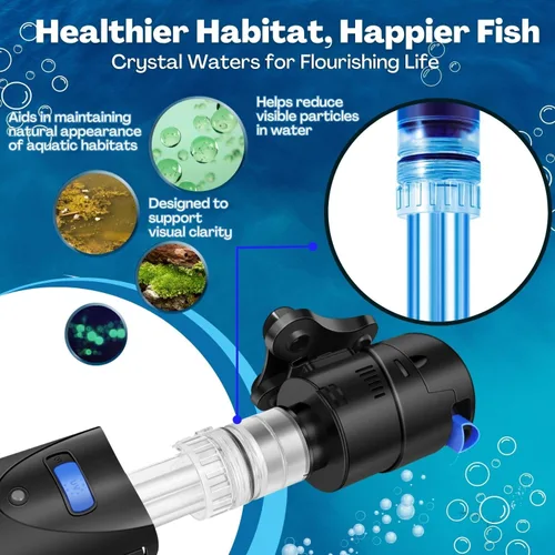 Miniatura 5 de Flexzion Filtro de acuario U-V, filtro de tanque de peces de 100 galones con luz U-V para limpieza de control verde, bomba sumergible de acuario