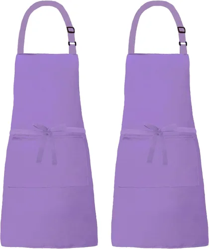 Miniatura 9 de Paquete de 2 delantales de lona resistentes al agua ajustables con 2 bolsillos con lazos largos para cocina, cocina, restaurante, chef para mujeres