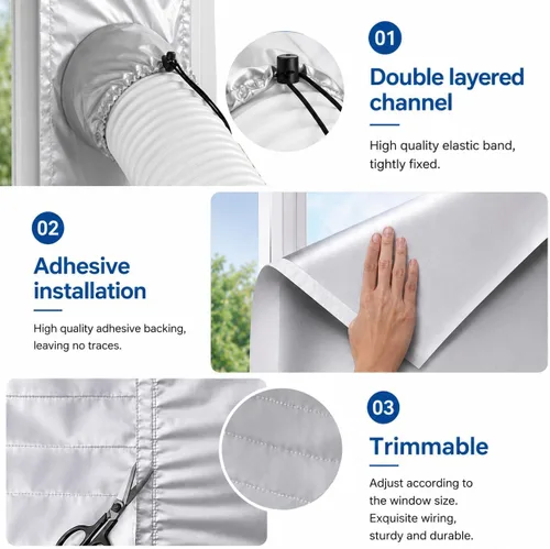 Miniatura 5 de Kit de sellado de ventana plateado para aire acondicionado portátil - 【30% aislamiento térmico universal】: kit de sellado de ventilación de ventana