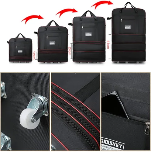 Miniatura 3 de Bolsa de viaje Oxford expandible extra grande con ruedas, impermeable, ligera, plegable, maleta, Azul, Equipaje extensible central rígido con ruedas