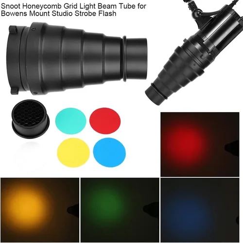 Miniatura 2 de Metal cónico Snoot con rejilla de panal Kit de filtro de haz de luz Tubo Bowens Mount Filter para Studio Strobe Flash