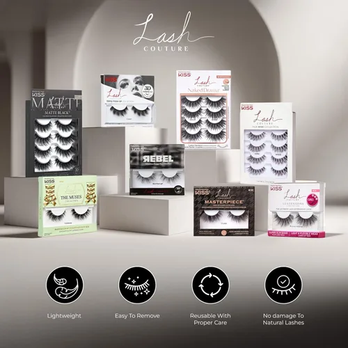 Miniatura 6 de KISS Lash Couture Masterpiece - Pestañas postizas de visón sintético tejidas a mano, estilo 'Prêt-À-Porter', 0.472 in, fácil de aplicar