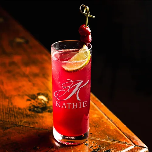 Miniatura 5 de Highball personalizado de 10.5 onzas con fondo negro, vaso Collins alto personalizado, cóctel de bebida mixta recta, inicial con nombre de regalo