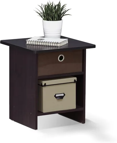 Miniatura 36 de Mesa de noche con cajón Furinno, Madera, Marrón oscuro/Negro