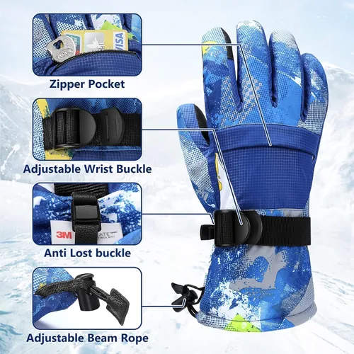 Miniatura 2 de Guantes de esquí, guantes de nieve impermeables y transpirables más cálidos para clima frío, se adaptan tanto a hombres como a mujeres, para padres