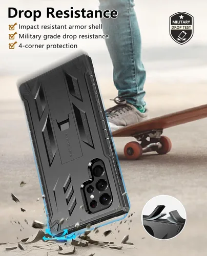 Miniatura 4 de FNTCASE Funda para Samsung Galaxy S22 Ultra: protector de pantalla integrado y soporte de cuerpo completo de doble capa resistente de grado militar