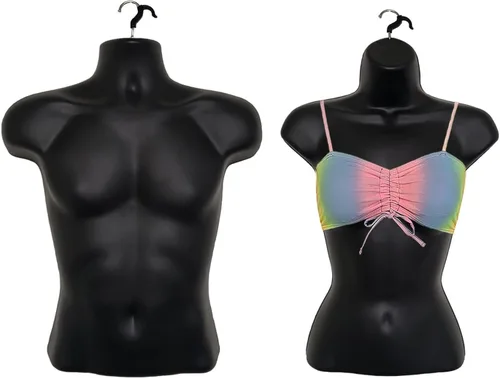 Miniatura 6 de Maniquí de torso masculino y femenino con soporte de metal, cuerpo con respaldo hueco, apilable, forma de vestido para exhibición de camisetas