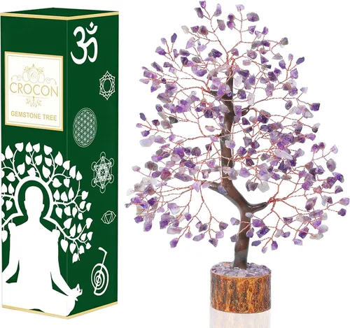 Miniatura 39 de Crocon Árbol de la vida de cristal de cuarzo transparente, chakra para energía positiva, decoración de Feng Shui, árbol bonsái de dinero con piedras