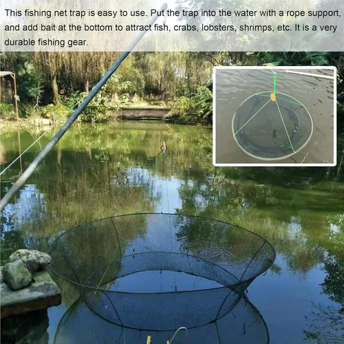 Miniatura 2 de Red de Pesca Plegable Portátil, Red para Cangrejos con Cuerda de Pesca, Jaula de Lanzamiento Manual para Cangrejos, Red de Malla Plegable para Pesca