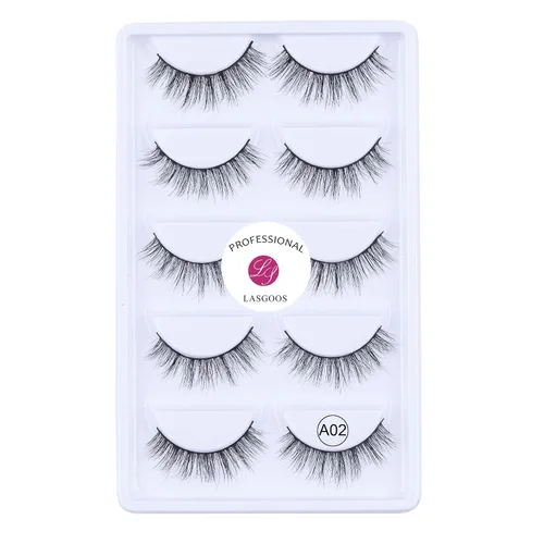 Pestañas postizas 100% visón siberiano, pestañas falsas 3D, de desorden natural, volumen grueso, pestañas postizas 5 pares/caja, Negro