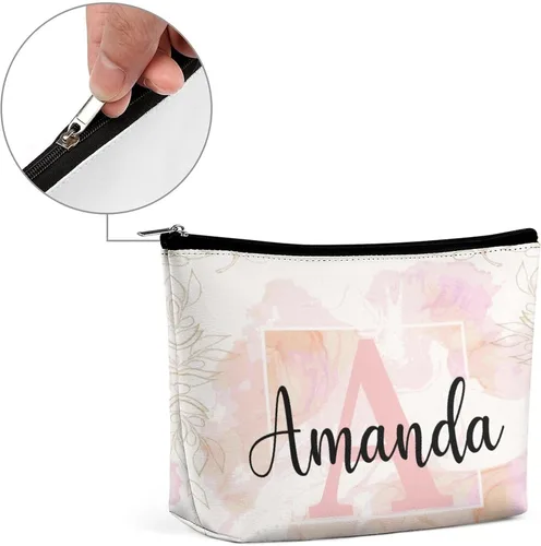 Miniatura 3 de Bolsa de maquillaje personalizada del alfabeto A-Z, con monograma floral, bolsa de cosméticos con nombre personalizado, bolsa de maquillaje pequeña