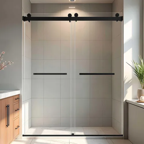 Miniatura 20 de Puerta de ducha de 44-48" de ancho x 72" de alto, puerta de ducha de vidrio deslizante semi-sin marco, vidrio templado SGCC de 1/4" (6mm) puerta