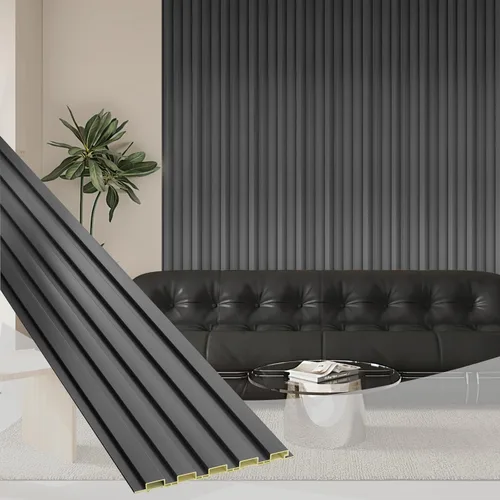 Miniatura 30 de OUZUGIE WPC Paneles de Pared de Rejilla Acústica, Paquete de 8 Paneles de Pared 3D de 114 x 6 Pulgadas para Decoración de Paredes Interiores, Sala