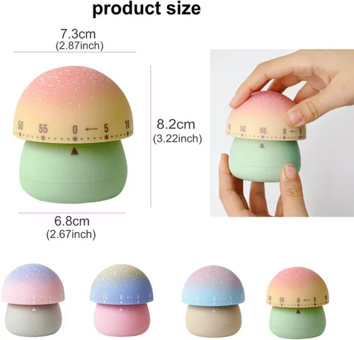 Miniatura 2 de Temporizador mecánico de cocina, lindo temporizador de hongos para niños, temporizador manual de cuenta regresiva de 60 minutos para aula, hogar