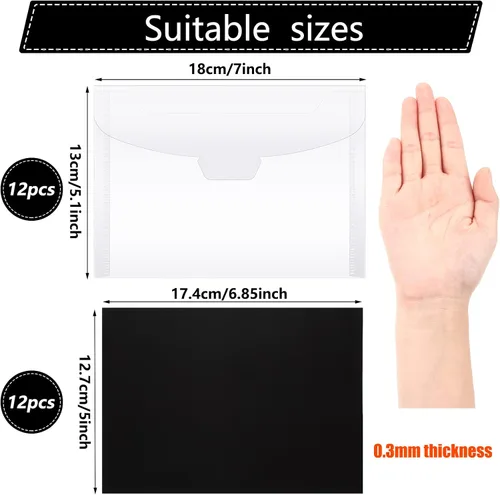 Miniatura 2 de 12 bolsas de almacenamiento de sellos y troqueles con 12 hojas magnéticas de goma, bolsas de sellado de plástico transparente resellables, bolsillo