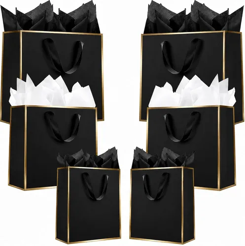 Miniatura 9 de Offizon 12 bolsas de regalo negras, bolsas de regalo con papel de seda