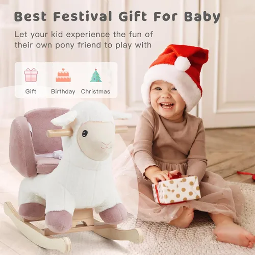 Miniatura 8 de labebe - Caballo mecedor de oveja bebé, animales mecedores de peluche para niños, balancín Ovis Aries con cinturón de seguridad para bebés de 6