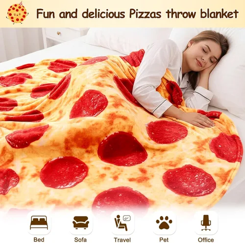 Miniatura 4 de mermaker Manta de Pizzas de Pepperoni 60 pulgadas para Adultos y Niños, Manta Divertida de Pizzas Realistas para Regalos de Cumpleaños y Navidad Rojo