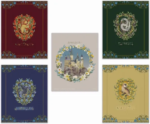 Miniatura 16 de Harry Potter - Banderas de la casa de Hogwarts - Gryffindor - Slytherin - Ravenclaw - Hufflepuff - Diseño geométrico - Juego de cuatro arte de pared