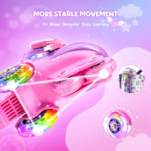 Miniatura 4 de SULIFEEL Patines de Ruedas Ajustables para Niñas Niños Infantiles, Ruedas Divertidas Iluminadas con Luz Flash de Tipo Equilibrio de Tres Puntos