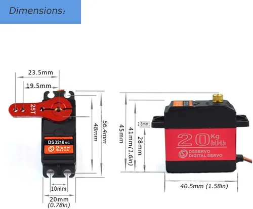 Miniatura 8 de Paquete de 2 DS3218 Digital RC Servo Motor 44.1 lbs Alto Torque Full Metal Gear Impermeable para Baja Coches Robot DIY 270°