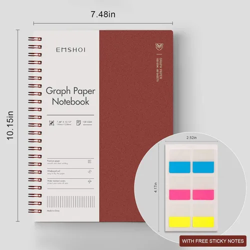Miniatura 3 de EMSHOI Cuaderno de espiral de papel cuadriculado de 7.48 x 10.15 pulgadas, paquete de 2 cuadernos de 320 páginas B5 con notas adhesivas, papel
