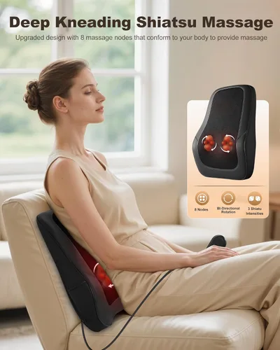 Miniatura 3 de Beleduc Masajeador de espalda Shiatsu con calor, masajeador de espalda para dolor de espalda, tejido profundo, masaje de vibración, almohada