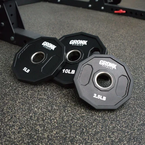 Miniatura 3 de Gronk Fitness Placas de pesas olímpicas de uretano de 10 lados Pesas duraderas para gimnasios domésticos y comerciales Diseño no rodante