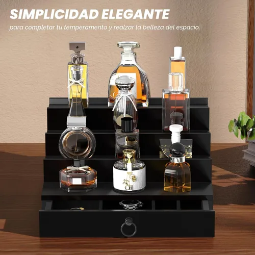 Miniatura 8 de Organizador de colonia upcessory para hombres, organizador de perfume de madera negra de 4 niveles con cajón forrado de fieltro y compartimento