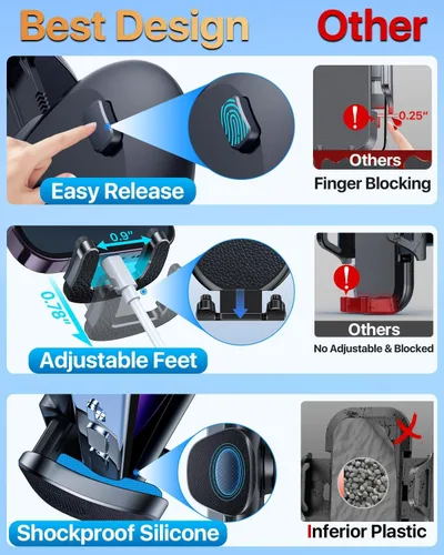 Miniatura 7 de HTU Soporte para teléfono de automóvil de grado militar, gancho de acero más fuerte y más largo: soporte de ventilación para automóvil, soporte