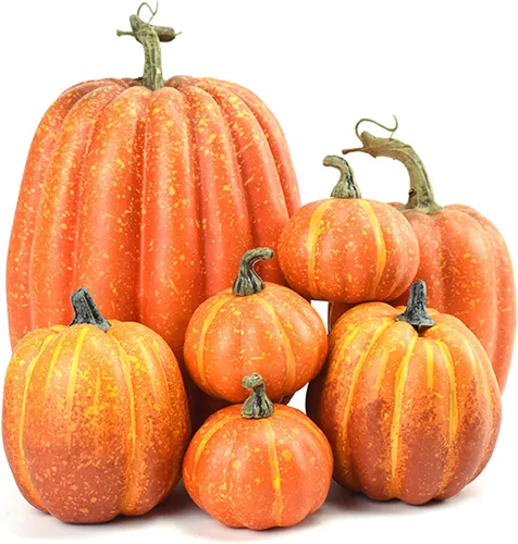BULINGNA 7 calabazas artificiales para decoración de Halloween, espuma de simulación de cosecha de otoño, calabazas para Halloween, Acción de Naranja