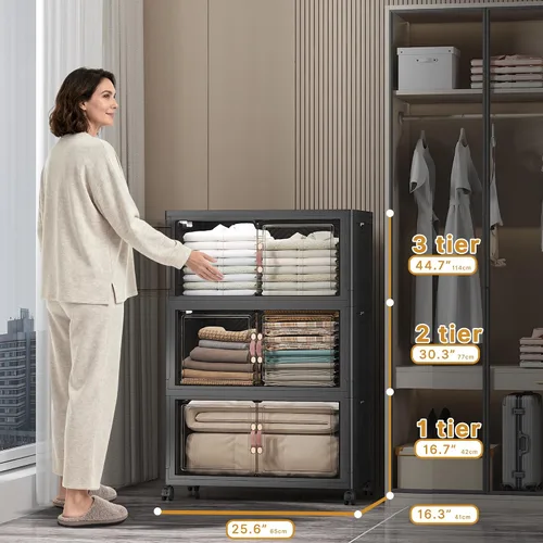 Miniatura 2 de UAMFURI Contenedores de almacenamiento apilables con tapas, ruedas y puerta, organizadores plegables de armario, cajones de almacenamiento