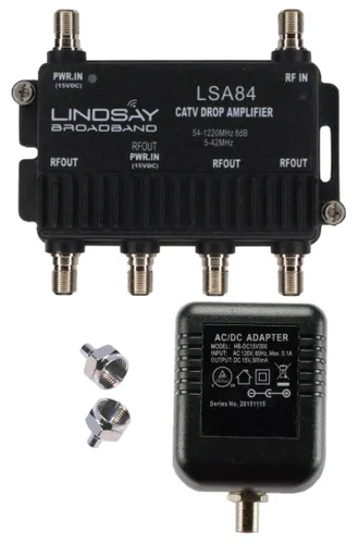Cable de 4 puertos TV/Antena/HDTV/Internet Amplificador/Amplificador/Divisor de Señal Digital con Retorno Pasivo, Terminadores F59 (Lindsay LSA84)