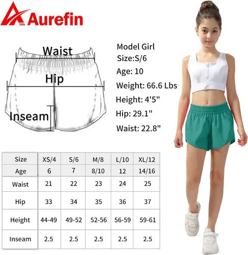 Miniatura 5 de Aurefin Pantalones cortos deportivos para niñas, pantalones cortos de secado rápido para niños, adolescentes y niñas, pantalones cortos deportivos